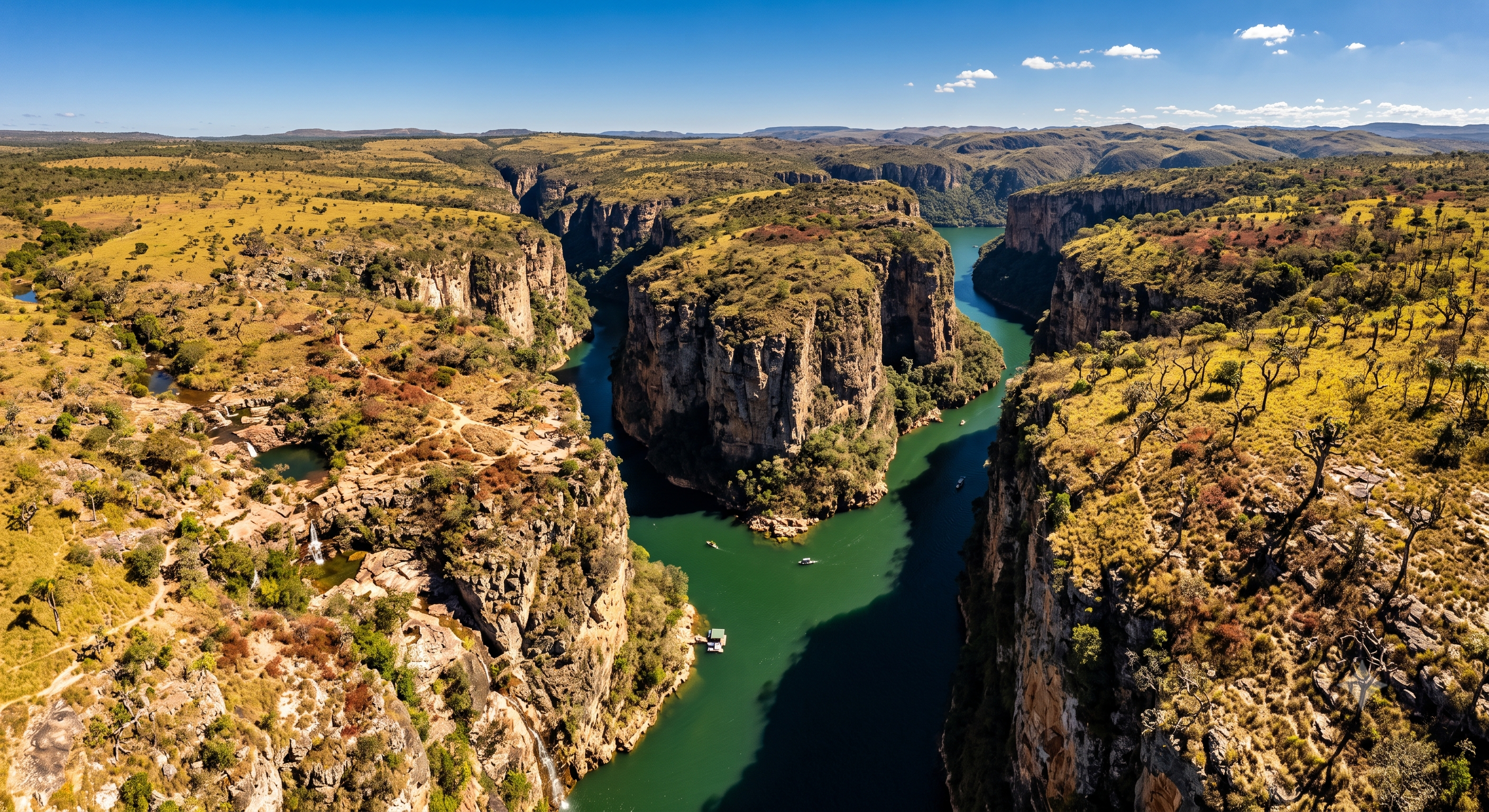 Cânions de Minas Gerais com rio verde sinuoso